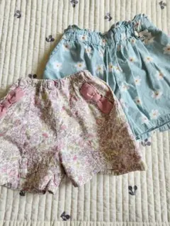 リボン付き花柄パンツ 2枚セット