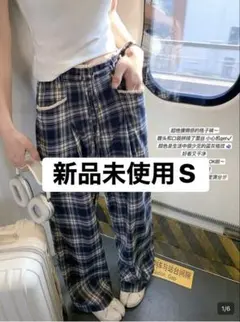shein シーン チェック柄 カジュアルパンツ ブルーグレー Sサイズのサムネイル