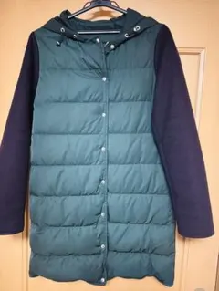 LACOSTE フード付きダウンジャケット グリーン/ネイビー