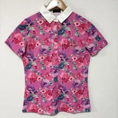 キスオンザグリーン　レディース　半袖　ポロシャツ　ゴルフ　花柄　上品　ピンク Mのサムネイル