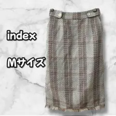 N0216　タイトスカート　フリンジ裾　ツイード　グレージュ　Mのサムネイル