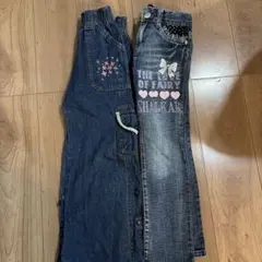 ダークブルーデニムパンツ、装飾付き