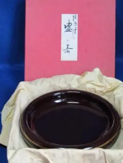 村瀬治兵衛作！堅牢刳り貫き木地に風情ある独楽塗の美しい菓子盆②（検