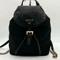 美品 PRADA リュック ナイロン 三角ロゴ チェーン 白タグ ゴールド 黒のサムネイル