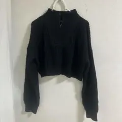 SHEIN ハーフジップニット セーター 黒 Mサイズ ショート丈