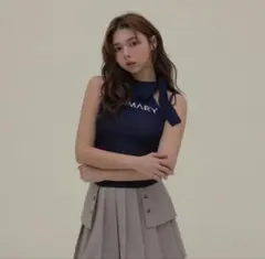 andmary Mary logo ribbon tank navy - メルカリ
