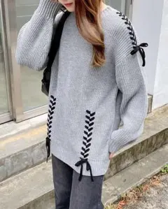 INGNI イング レースアップ畔チュニックニット