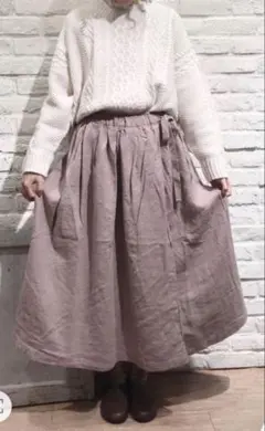 サマンサモスモス 麻ウール サイドリボン テレデランスカート　くすみピンク