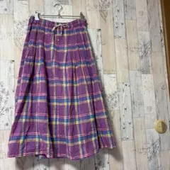 キューブシュガー　紫系 チェック柄 ロングスカート