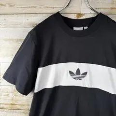 adidas originals Tシャツ 黒 カットライン ボーダー 刺繍ロゴ