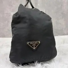 PRADA プラダ 巾着ポーチ ナイロン 三角ロゴ 三角プレート ブラック 美