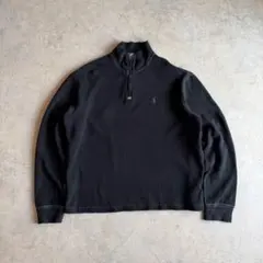 90'sポロラルフローレン】 ハーフジップスウェット 古着黒 L ポニー刺繍