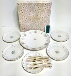☆再々値下たち吉 RICHFIELD 大皿✕小皿✕ピックセット花柄・金縁 未使用のサムネイル