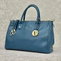 フルラ 2way ショルダーバッグ レザー ライトブルー系 ゴールド金具 
