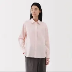 無印良品 ブロードレギュラーカラー長袖シャツ ライトピンクストライプ