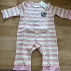 ロンパース・カバーオール ピンクと白ストライプ 60〜70cm