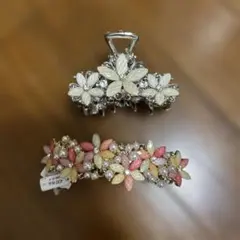 フラワーモチーフ ヘアクリップ＆バレッタ 2点セット