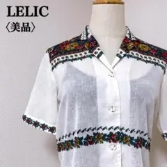 【美品】レリック　キュート花柄ボーダー柄昭和レトロシースルー半袖シャツ