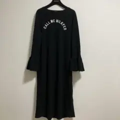 MILKFED ワッフル　ロゴ　カットソーワンピース　袖フリル　F