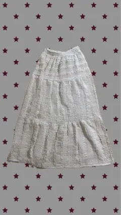 フリル付き ホワイト ロングスカート ゴムウエスト レーススカート S