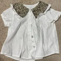 ホワイト 半袖シャツ フラワープリント襟