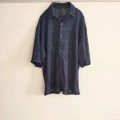 ネイビー レース編み オーバーサイズシャツ