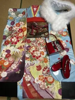 再値下美品　振袖　成人式　古典柄　草履　20歳　ブルー　水色　青　フルセット