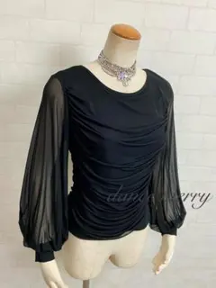 ＊新品　長袖　社交ダンス　トップス　黒　バルーン袖　レッスン　ワルツ　2210