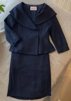 ツイード ジャケット フォーマルスカート セットアップスーツ ネイビー /S
