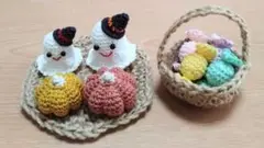 あみぐるみ ハロウィン おばけ かぼちゃ キャンディ 麻紐 かご 敷物