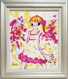 【F6号】ロッカクアヤコ　肉筆/表裏サイン/アクリル/油彩/絵画/額装/断捨離 F6号】ロッカクアヤコ 肉筆/表裏サイン/アクリル/油彩/絵画/額装