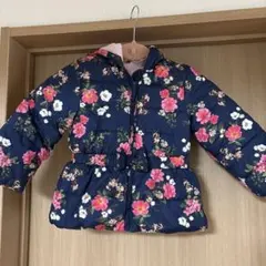 ネイビー花柄中綿コート フード付き