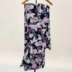 【在庫整理】和服 着物 浴衣 紺地 桜 梅 笹柄 レディース