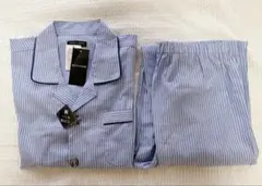 【新品】スコッチボス メンズパジャマ 七分袖 長パンツ ストライプ M 水色×白