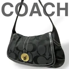 美品 COACH コーチ ホーボー ワンショルダー ターンロック ブラック 黒