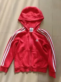 アディダス adidas パーカー 120cm 赤 フード付き ジップアップ