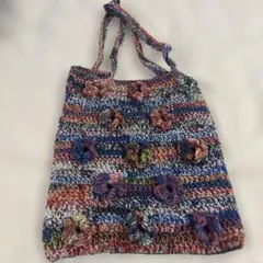 ハンドメイド トートバッグ かぎ針編み 花柄 毛糸 編み物