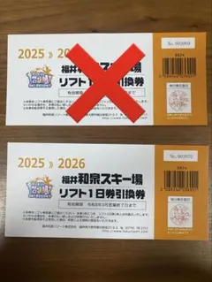 福井和泉スキー場 リフト1日券 1枚