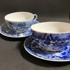 希少Noritakeオールドノリタケ 染付 鳳凰 花唐草 カップ＆ソーサー2客