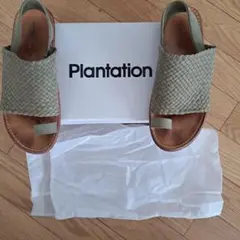 Plantation 編み込みレザーサンダル オリーブグリーン 革 sのサムネイル