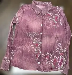 花柄ピンクシフォン長袖シャツ