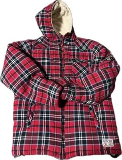 チェック柄ダウンジャケット フード付き