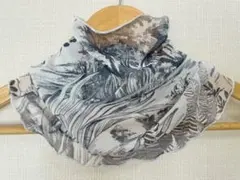 個別No.01ブラック＆ホワイトボタニカルアート柄ネックウォーマー、日焼け止め