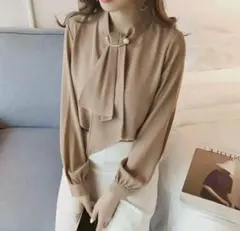 ブラウス　ボウタイ　長袖　プルオーバー　通勤　オフィス　フォーマル　パーティ