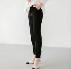 fitmore サイドリボンパンツ　黒　スラックス　PS