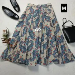 2255ꕤエージーペイズリー柄ロングフレアスカート【M】ベージュ 花柄 きれいめのサムネイル