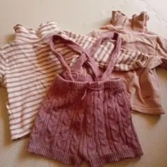 プティマイン　秋冬　3点セット　裏起毛トップス　ニットショートパンツ