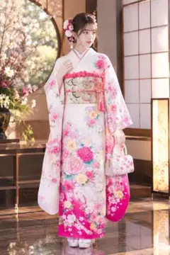 振袖フルセット 赤 黒 花柄 成人式 結婚式 豪華 ピンク 桜 正絹 美品