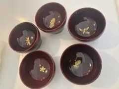 赤色 陶器製 お猪口 5個セット