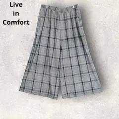リブインコンフォート　グレー系チェック柄　ワイドパンツ　ウエストゴム　3L